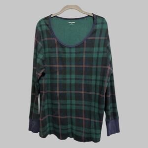 Old Navy Women’s Thermal Waffle Knit Plaid Cabincore Lumberjack Lounge Top XXL